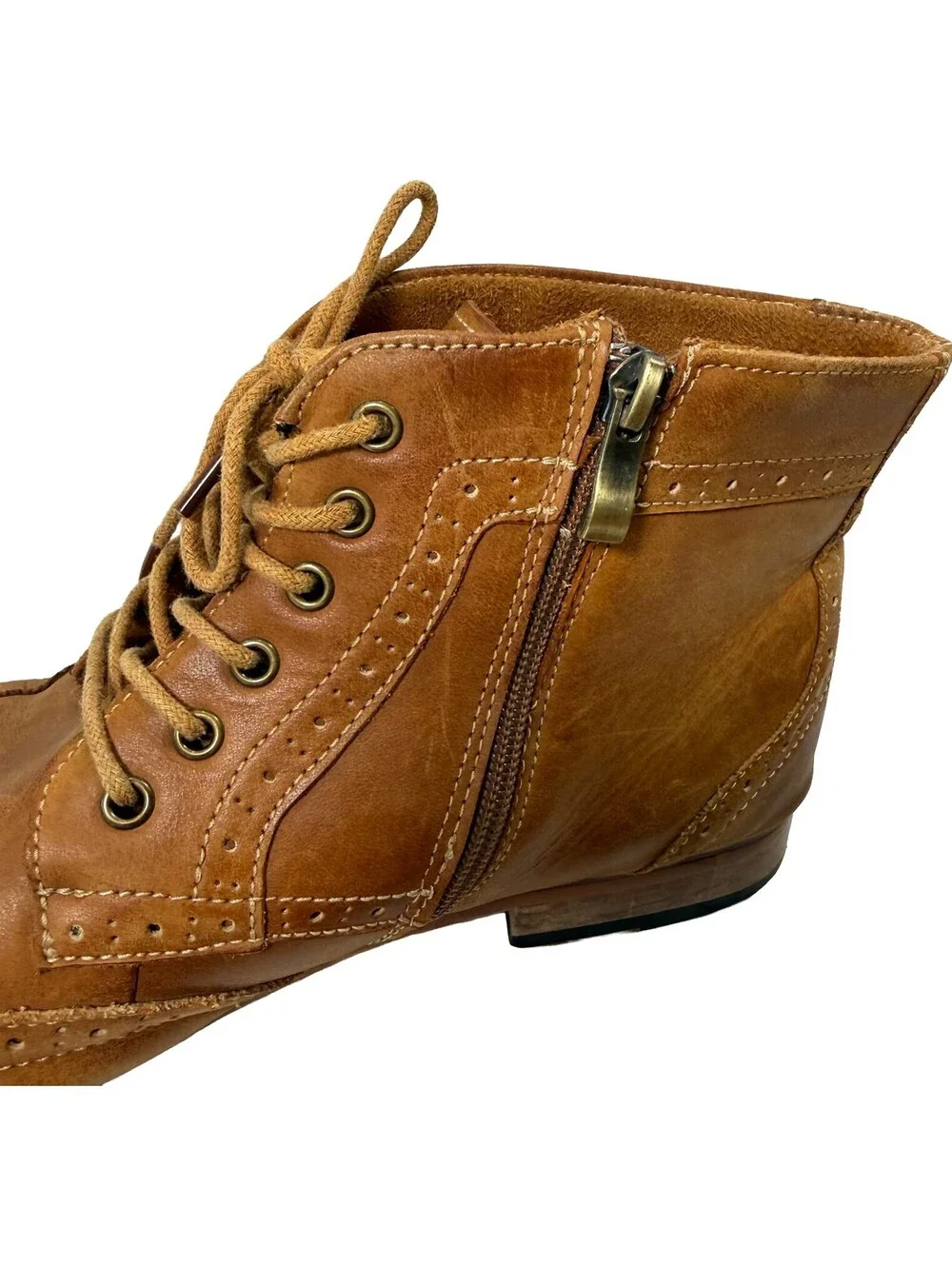 Kunsto Brogue Mens 12 Brown Leather Ankle Zip Boot Cap Toe Wingtip Western Shoe